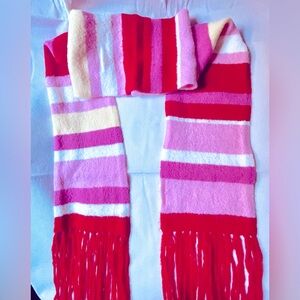 Bright striped FALL /WINTER Red, pink & White long scarf (80”) NWOT
